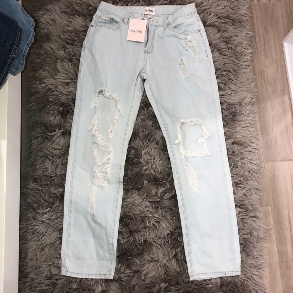 light washed ripped mom jeans